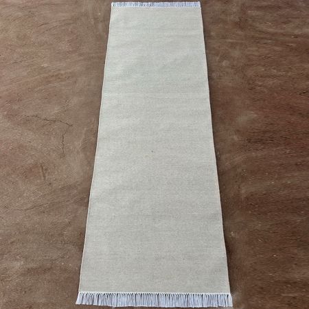 Handmade White Cotton Minimalist Dhurrie For Living Room